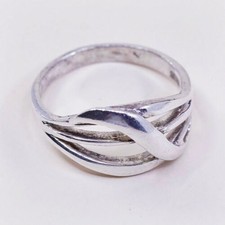 Sz 7.25, Vtg Sterling Silver Handmade Ring 925 Band Entwined Wavy, Stamped 925