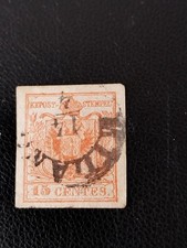 francobollo lombardo veneto 1850 15 c. rosso vermiglio, usato I° emissione.