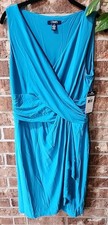 Chaps women's sheath dress teal sleeveless V neck size L NWT