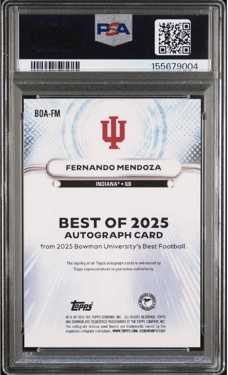 2025 Bowman Chrome U FERNANDO MENDOZA (The Best Of 2025 Refractor Auto PSA 10 view 2