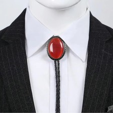 Red Stone Mens Vintage Bolo Tie Bridegroom Wedding Necklace Western Cowboy gift