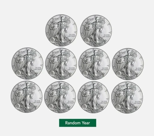 Lot of 10 - $1 American Silver Eagle Coin 1 oz BU - Random Year - US Mint