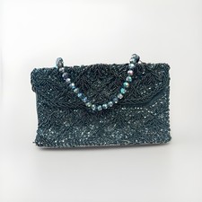 Vintage 1950s Black Beaded Sequin Evening Bag Hand Made Hong Kong