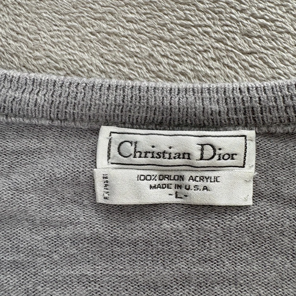 Vintage Christian Dior V Neck Sweater Mens L Gray 100% Orlon Acrylic Made in USA - Image 4 of 4