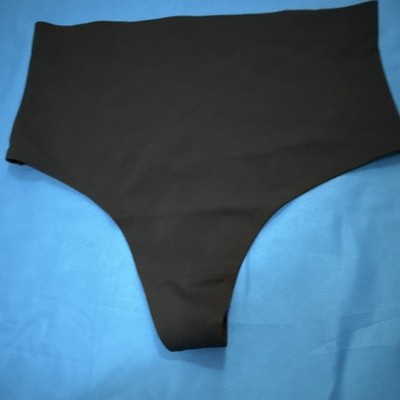 FIT Women's Solid Black High Waist Thong Panties Size L Stretch Logo 127718