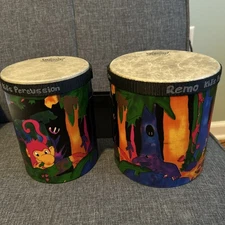 Remo Fiberskyn 3 FD 5" and 6" Kids Percussion Bongos Rainforest Animals EUC!
