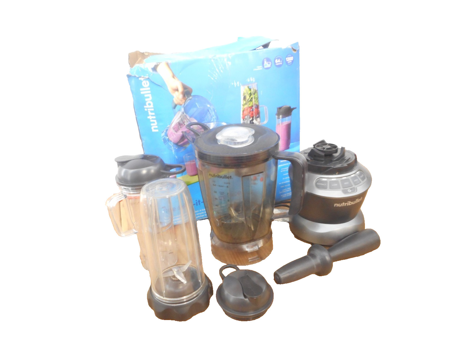 NutriBullet Blender Used Works Full Size 9 Pc 1200 Watt 640z NBF50500 Gray