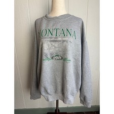 Vintage Montana Crewneck Sweatshirt XL Gray Graphic Deer Nature USA 90s Style