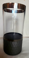 Black Clear Glass Cylinder Hurricane Candle Holder w/ Textured Black Base