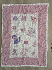 VNTG 100 Cotton Baby Girl Quilted Blanket Embroidered Cat And Dog Pink 31x43
