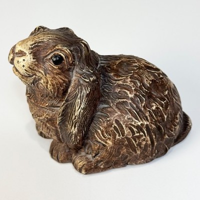 Bunny Rabbit Figurine Brown Lop Ear Hare Sculpture 3 Inch Textured Composite