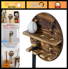 Rustic Wall Mounted Baseball Bat & Ball Display Shelf, Wooden Hanger Rack for 3