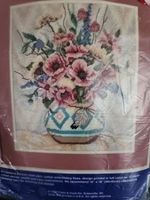 J&P Coats Cross Stitch Desert Blooms #22011 Vintage Kit Sealed Flowers In Vase 