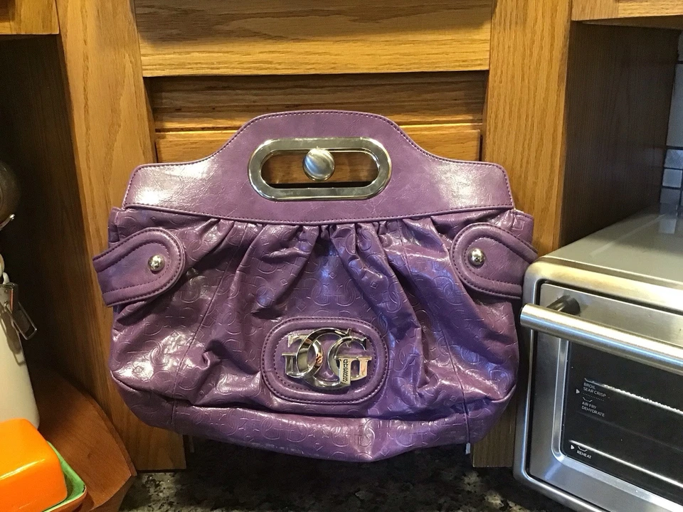 Guess 90’s GG LOGO PURPLE FAUX LEATHER BAG Top Handle Clutch Purse Glam Y2K TAGS - Image 2 of 4