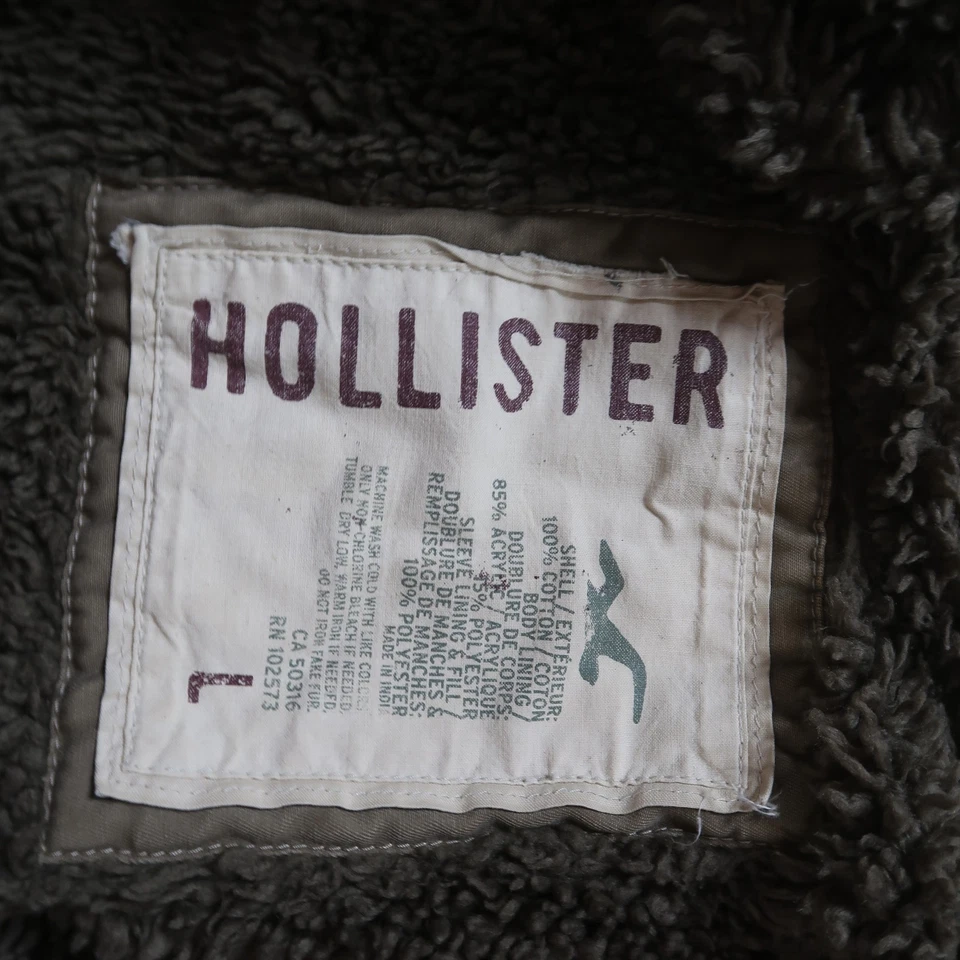 Hollister Full zip Jacket Sherpa Lined Insulated Mens Large Beige coat - Image 3 of 4