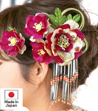 Japanese Hair Ornament Set Kanzashi Kimono Easy to wear Magenta Peony K274
