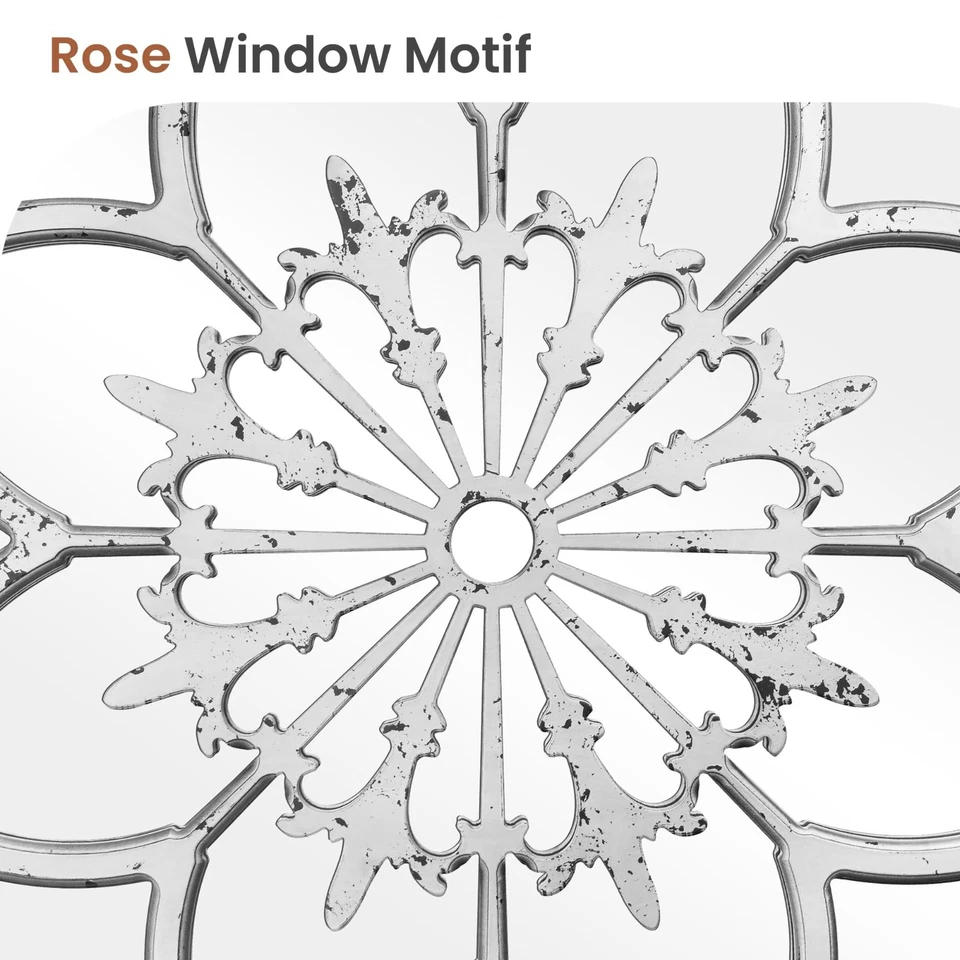 Espejo redondo de granja de 36", espejo de ventana de catedral con cuentas de madera envejecida Foto 4 de 4