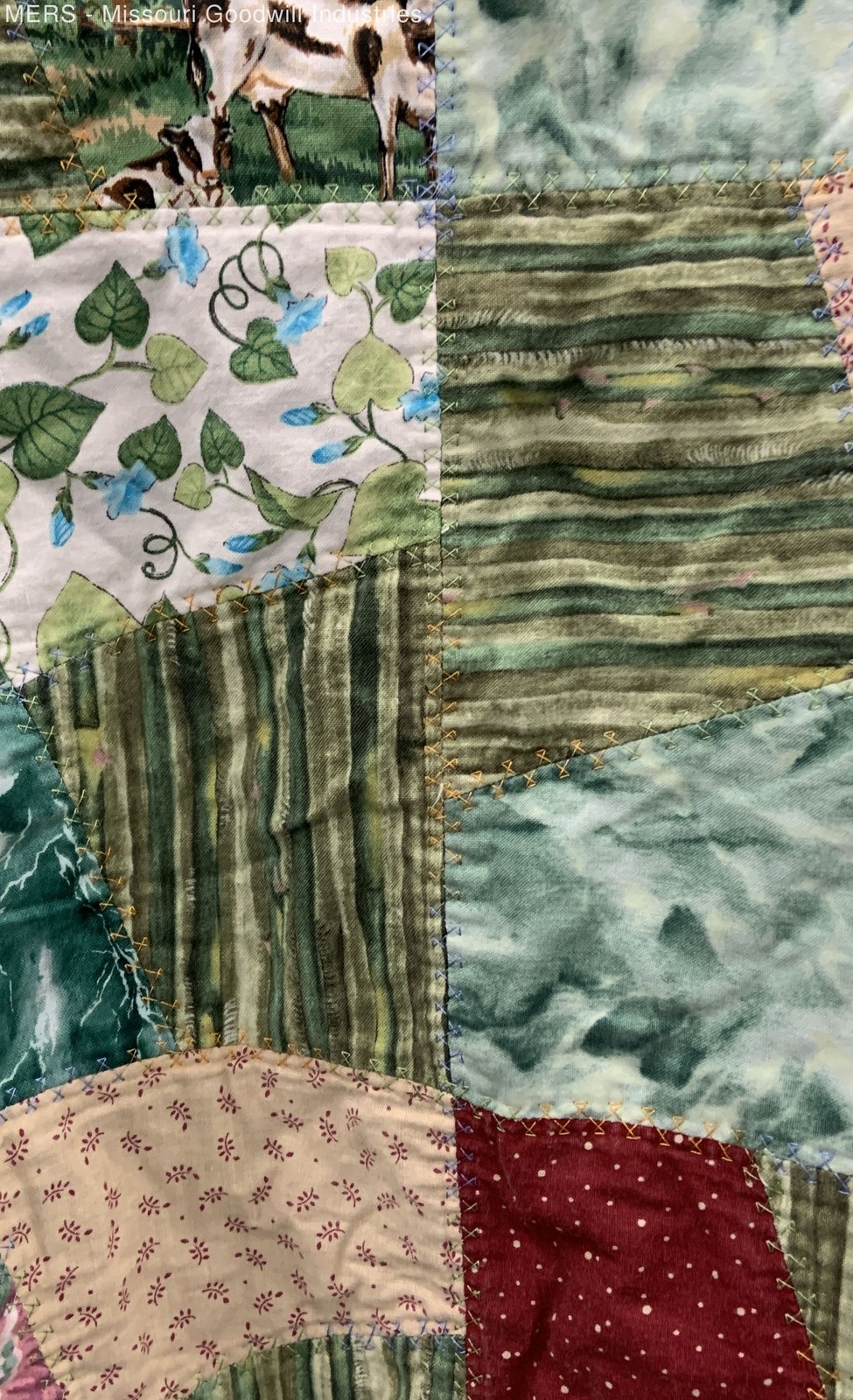 Multicolor Floral Squares Patchwork Quilted Blaze… - image 3