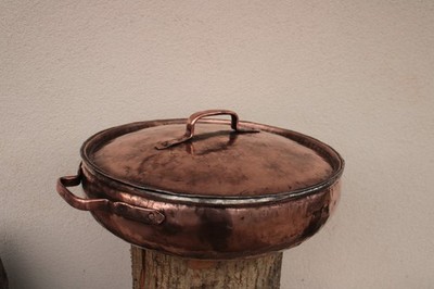 Suppentopf aus handverzinntem Kupfer mit Deckel - runde gehämmerte Pfanne, 100% reines Zinnfutter