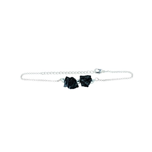 Natural Rough Raw Black Tourmaline Silver Plated Brass Bracelet For Women - Picture 5 of 21