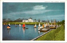 Postcard Burnham Park Harbor Chicago White Border