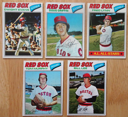 1977 Topps Boston Red Sox 5 Card Lot Evans Lynn Lee Griffin Murphy VG+/EX