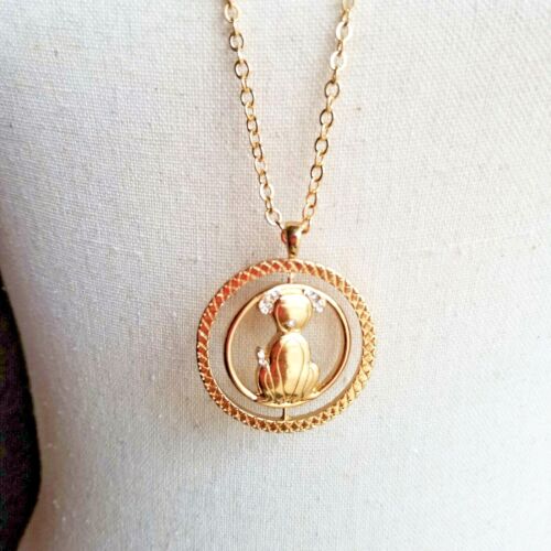 Studio S Gold Dog puppy Pendant Necklace 31" plated Rhinestones Dog Lover - Picture 2 of 4
