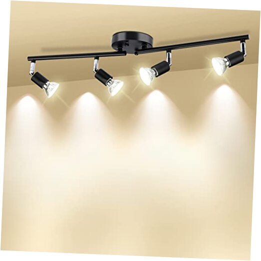 Track Lighting Kit, 4 Head Foldable Ceiling Spot Light with GU10 Matte Black