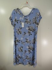 New Mia & Tess Dress Size M Blue Floral Short Sleeve Back Cross Casual Work