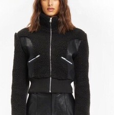 I.am.gia Black Faux Vegan Leather Cozy Fleece Trixie Crop Silver Zip Jacket S 4