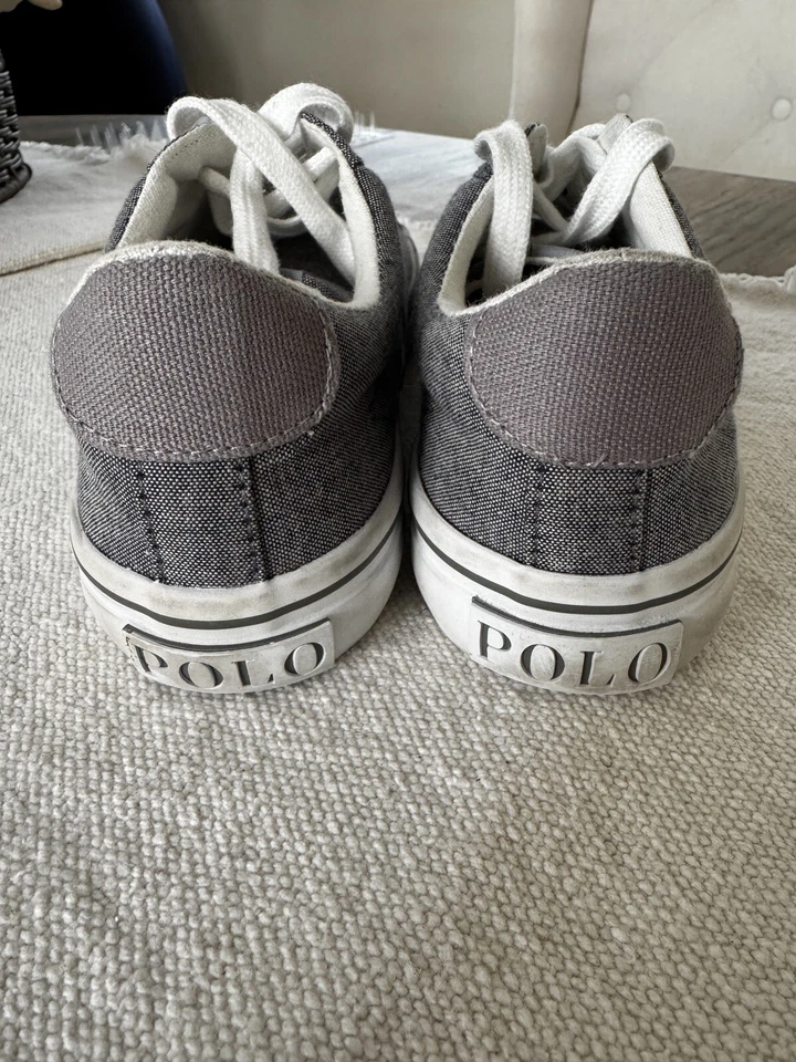 Polo Ralph Lauren Tenis Zapatos Unisex Niños Talla 3.5 Gris Lona Zapatillas con Cordones Foto 3 de 4