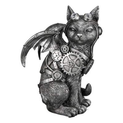 Steampunk Cat - Dekofigur Katze silberfarben (G89352)