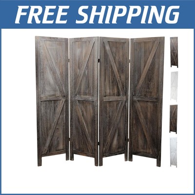 Elegant Room Partition with Textured Barnwood Finish - Portable 4-Panel Design