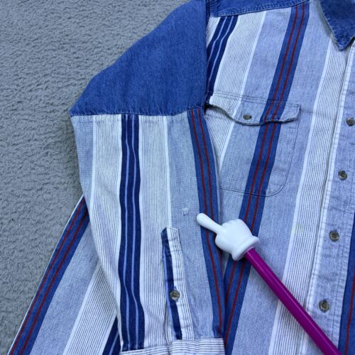 VTG Wrangler Shirt 17.5-33 Button Up Striped Denim Western Cowboy X-Long Tails - Picture 4 of 13