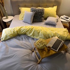 Natural Cotton Double-Sided Duvet Cover in Gray and Yellow Twin Full Queen King