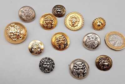 12 Vintage Löwen Maske Gesicht gold & silberfarbene runde Metallknöpfe - Löwe