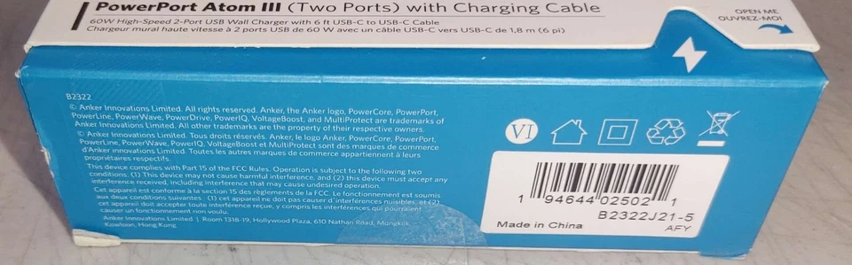🔥🔥 Anker PowerPort Atom III 60W PIQ 3.0 & GaN Tech 2 Port Charger with cable - Image 2 of 2