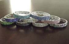 3 Row Silver Rhinestone Crystal Stretch  Bracelet - Bangle Bling  Wristband