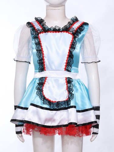 Kids Girls Bavarian Oktoberfest Costume Maid Dirndl Dress Cosplay Dress Up - Picture 21 of 36