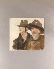 Georg Schott *1906 Ritratto Di Uomini Con Cappelli "Pastore" Acquerello