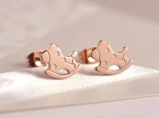 Aretes de oro rosa de 18 kg de acero inoxidable hobby caballo mecedor pony