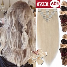 US CLEARANCE 100 Remy Human Hair Extensions Clip In Full Head Thick Double Weft