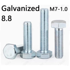 M7 Galvanized 8.8 Steel Hexagon Head Bolts Screws Pitch 1.0