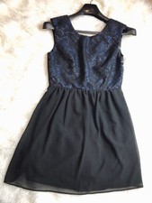 Forever 21 Contemporary Med Little Black Blue Dress Brocade Lace Party Holiday