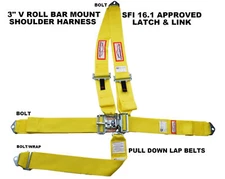 RACING HARNESS SEAT BELT 5 POINT YELLOW SFI 16.1 LATCH & LINK RACERDIRECT