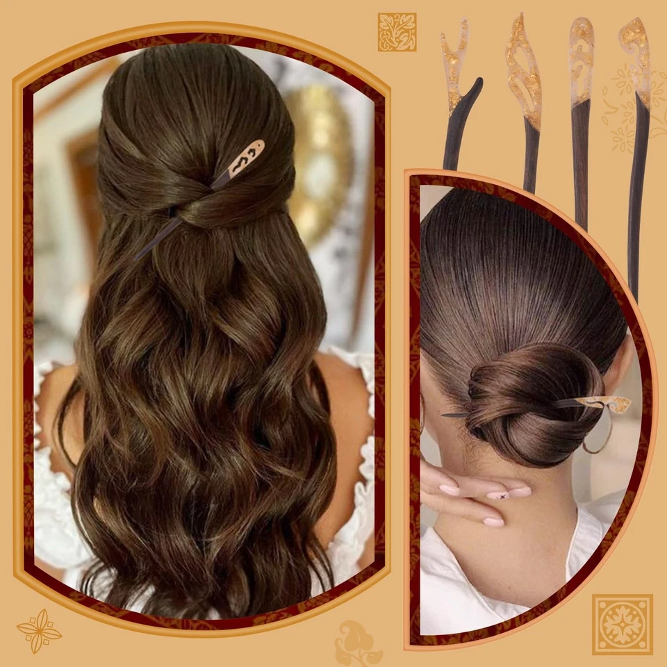 4 palitos de pelo de madera de resina de sándalo FASHEWELRY para mujeres niñas accesorios para el cabello... Foto 4 de 4