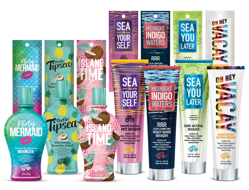 Fiesta Sun Seaside Collection sunbed tanning lotion cream ALL Bottles & Sachets
