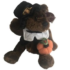 NOS Dan Dee Thanksgiving Pilgrim Plush Brown Bear Pumpkin Collector's Choice
