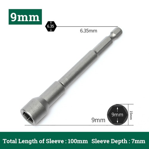 100mm Length Hex Nut Driver 5mm-19mm Metric Socket Impact Drill Bits 1/4" Shank - Picture 13 of 26