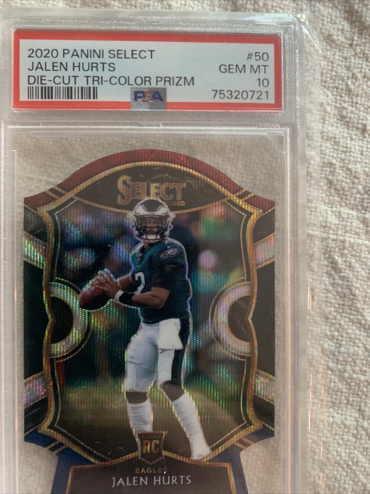 Jalen Hurts 2020 Select Premier #150 Tri Color Die-Cut Prizm PSA 10 GEM MINT